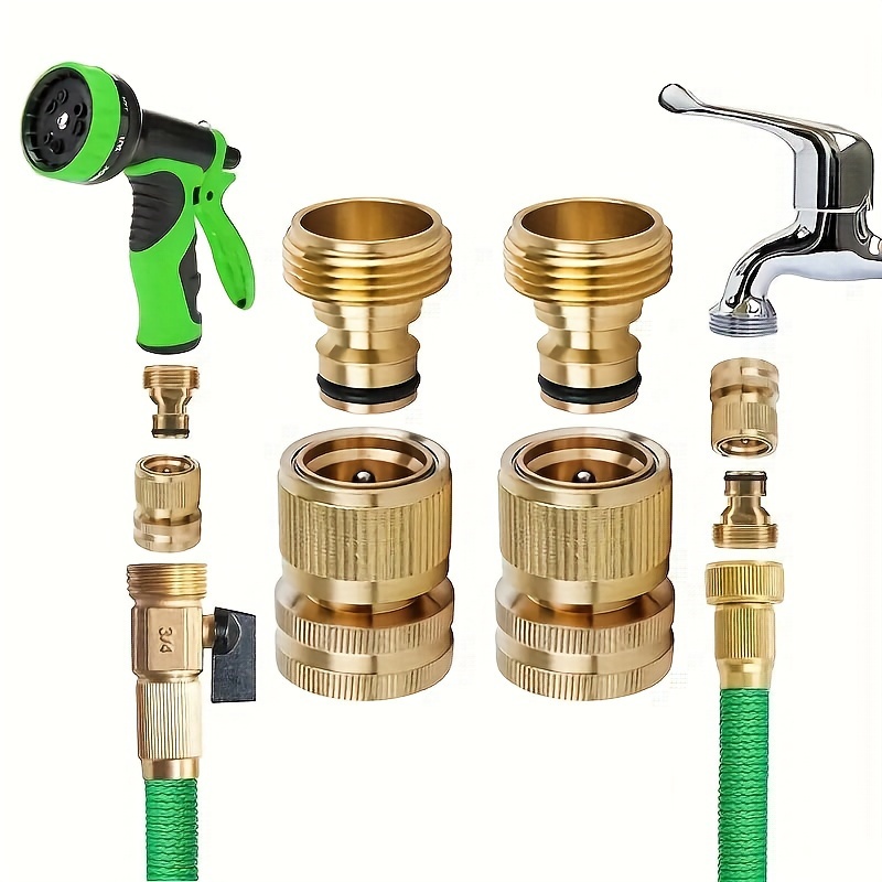 

4pcs/set Garden Hose Quick Connectors Solid Brass 3/4 Inch Thread Easy Connect Fittings No-leak Water Hose Male Female