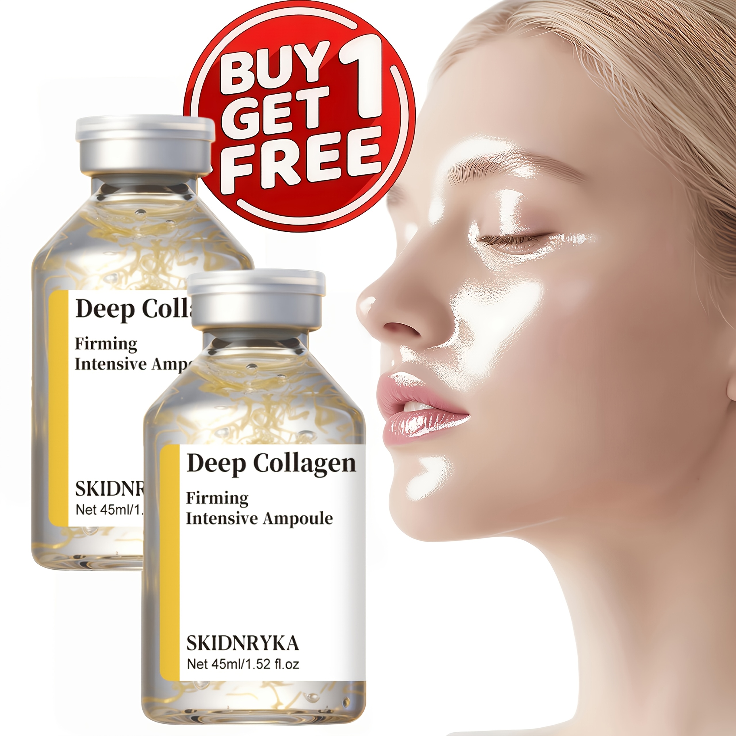     free 2pcs   collagen essence 2 pcs 45ml enriched with niacinamide and hyaluronic acid for deep hydration collagen firming plumping   light beige and skin tightening a serum suitable for   types