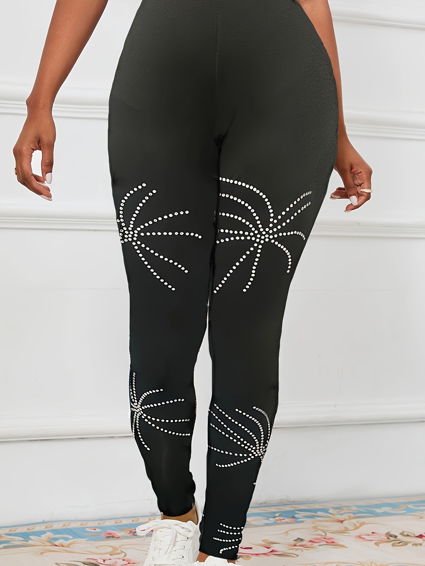 Leggings Ajustados Con Diamantes De Imitación Laterales Sólidos, Leggings  Elegantes Para Primavera Y Otoño, Ropa De Mujer