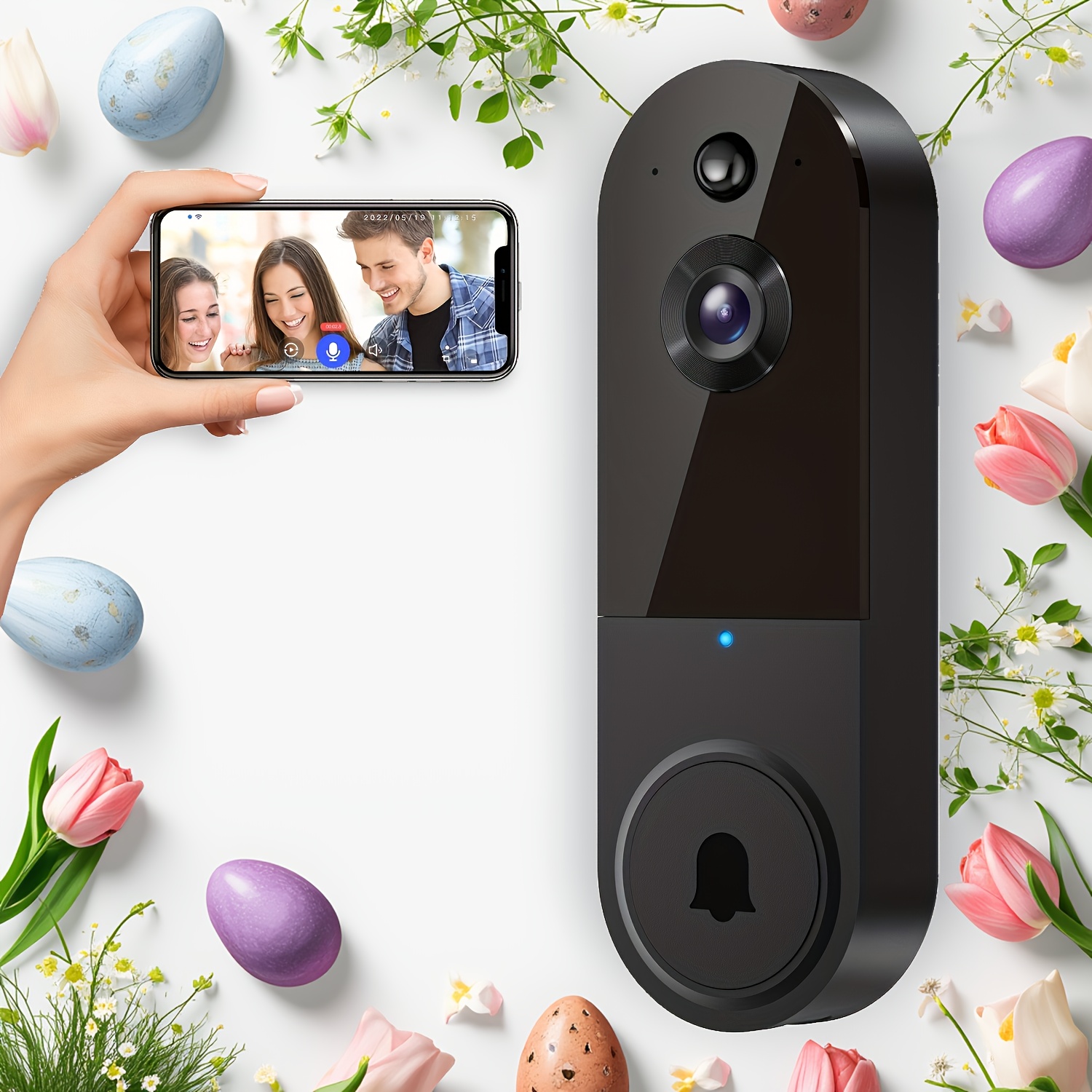 TEMU Sonnette Vidéo Fil avec Caméra, Sonnette Vidéo Intelligente avec Détection IA, Vision , Audio Bidirectionnel, Stockage Cloud, Compatible avec