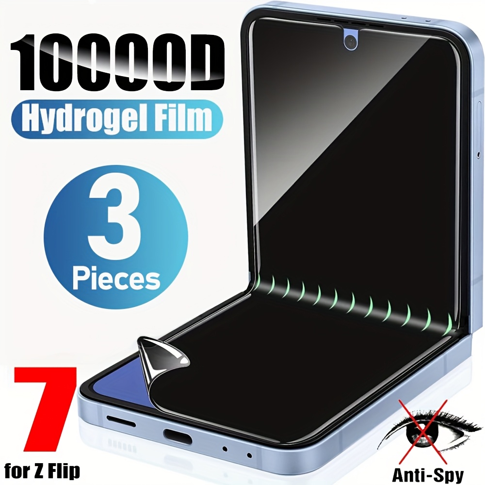 Image of 3pcs Hydrogel Privacy Protective Film For Galaxy Z Flip 8/ Flip 7/se/z Flip 6/z Flip 5/z Flip 4/z Flip 3, Anti-spy Soft Tpu Screen Protectors (non-tempered Film)( Unlock)