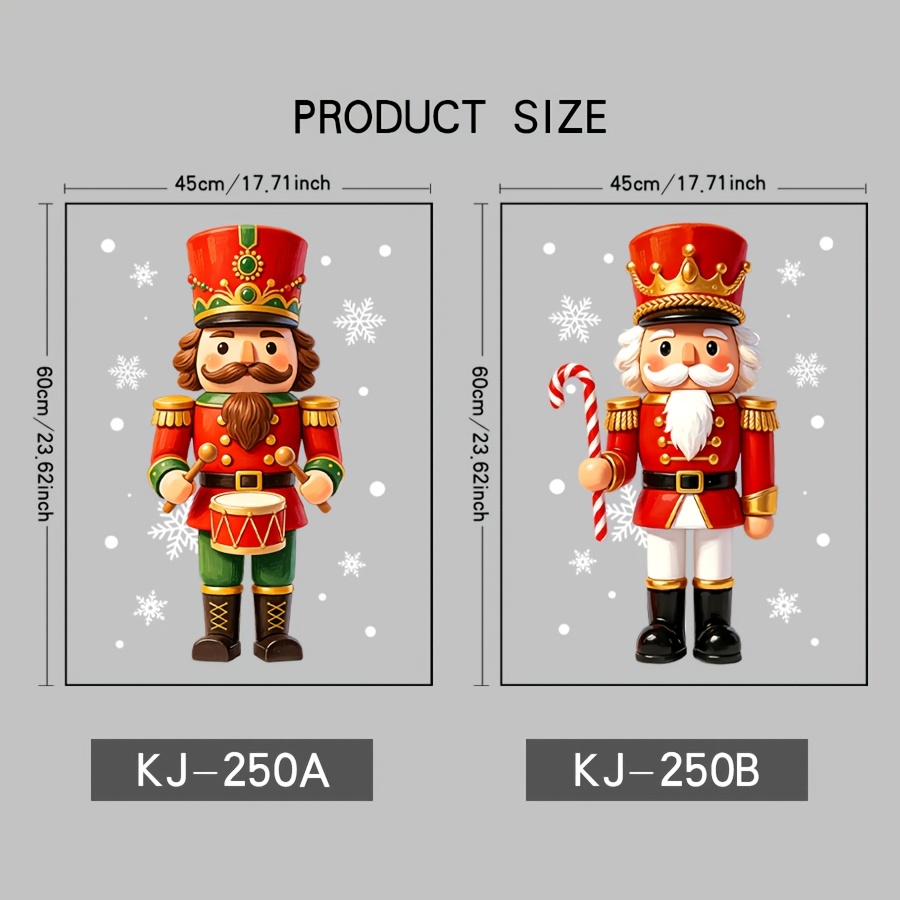 TEMU 2 Sheets 45cm X 60cm Nutcracker Christmas Window Stickers, Large Static Cling Stickers, Featuring Snowflake, Candy Cane Elements, Suitable For