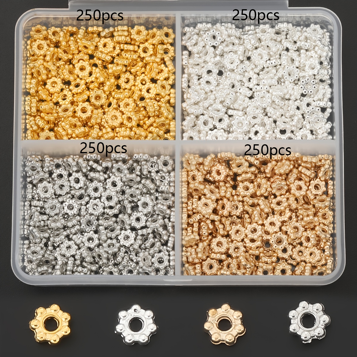 TEMU 1000pcs/Boîte de perles d'espacement de de neige, 4 mm d' de à trous traversants, coussinets de perles faits à , perles décoratives, connecteurs
