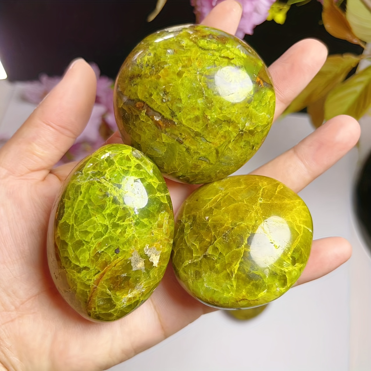 

Stunning Natural Green Opal Palm Stone - Perfect For Gifts & Decor