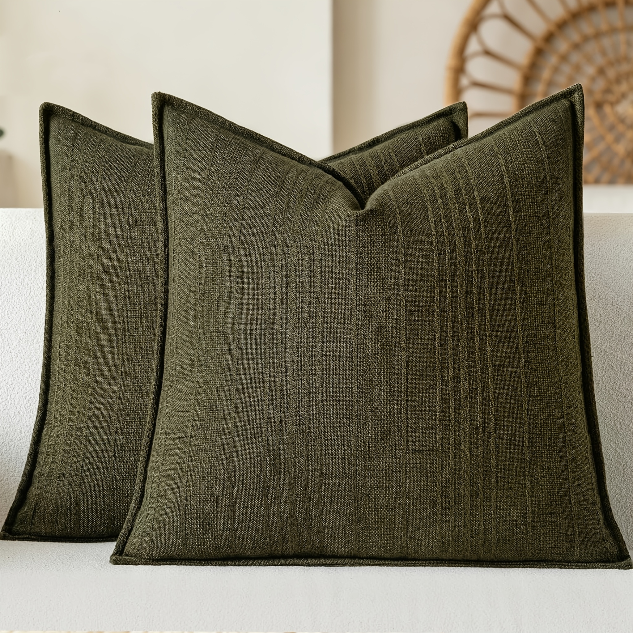 TEMU 2pcs Set, Neutral Fashion Striped Texture Decorative Pillowcase, Linen Embellished Bohemian Farmhouse Style Cushion Cover, Suitable For Sofa,