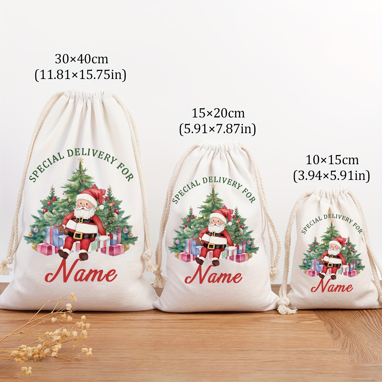 TEMU 1pc Sac de Père Noël Personnalisé avec Nom/Message - Grand de Noël Personnalisé avec Nom/Numéro/ Réutilisable, Toile Durable pour Anniversaires,