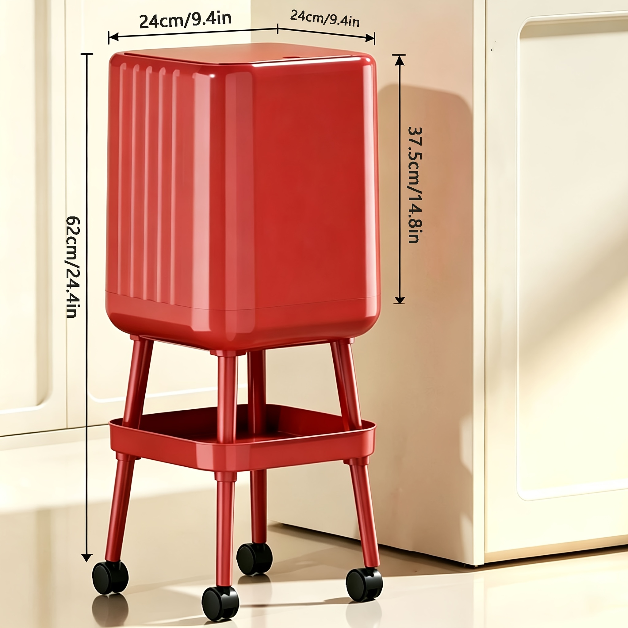 TEMU Contenedor de basura rodante elevado //verde para cocina con estante, contenedor de basura universal móvil vertical con rueda, contenedor de