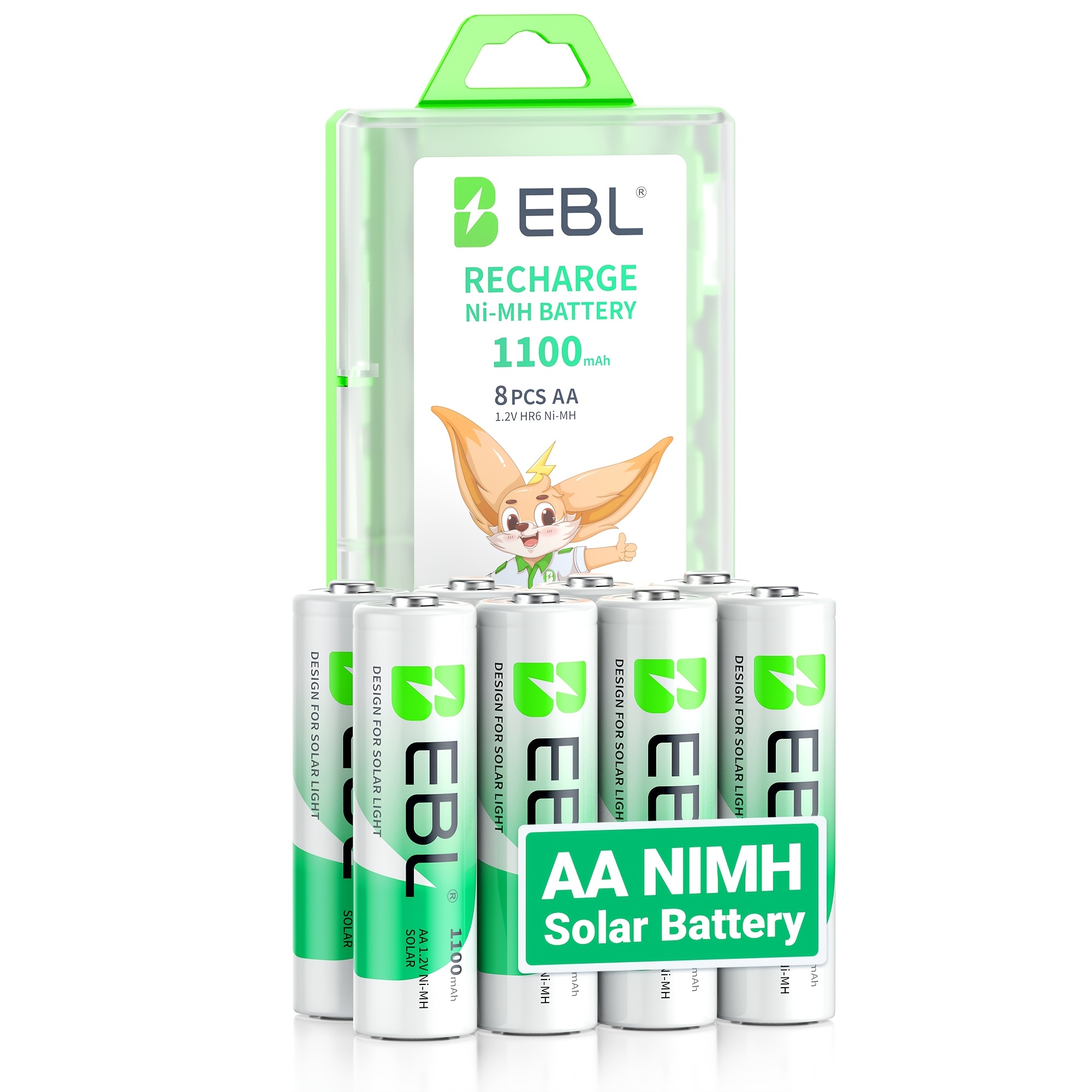 TEMU Ebl Aa Rechargeable Batteries, 1.2v 1100mah High Capacity Aa Battery For Solar Garden Lights (pack Of 8)