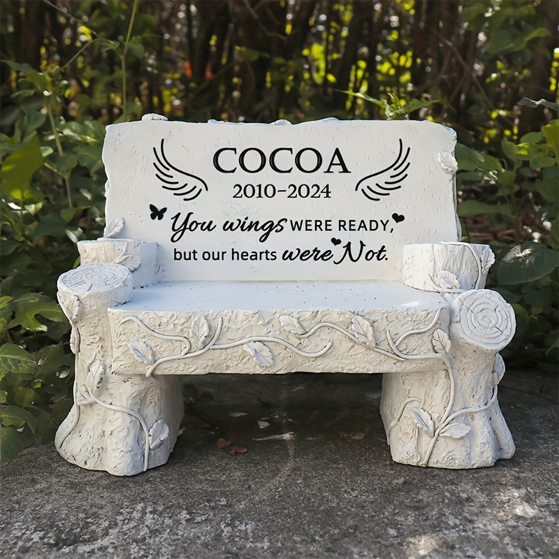 TEMU New Backrest Bench Memorial, Garden Stone With Customized Text Pattern, Garden Memorial Stone Honoring People And Pets