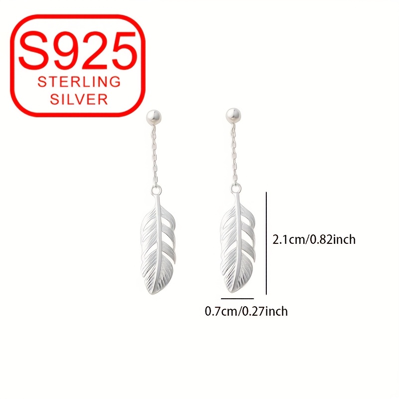 S925 Silver Leaf Tassel Stud Earrings for Women