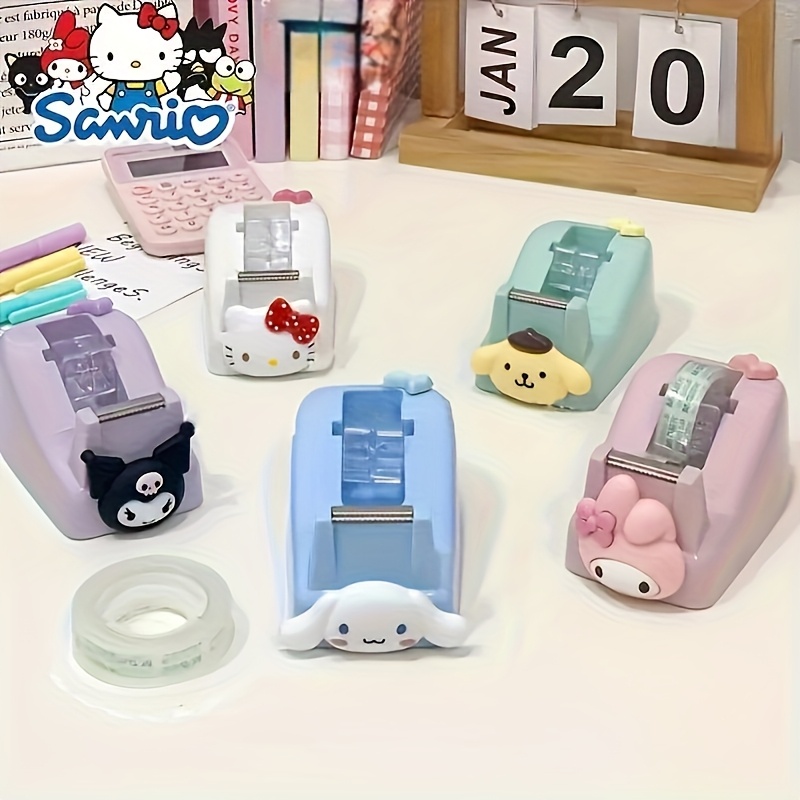 

1pc Sanrio Character Adhesive Tape Dispenser With Cute Shear - Hello Kitty, My Melody, Pompom Designs In Pastel Colors For Office, School, And Diy Crafts, Cute Tape Dispenser