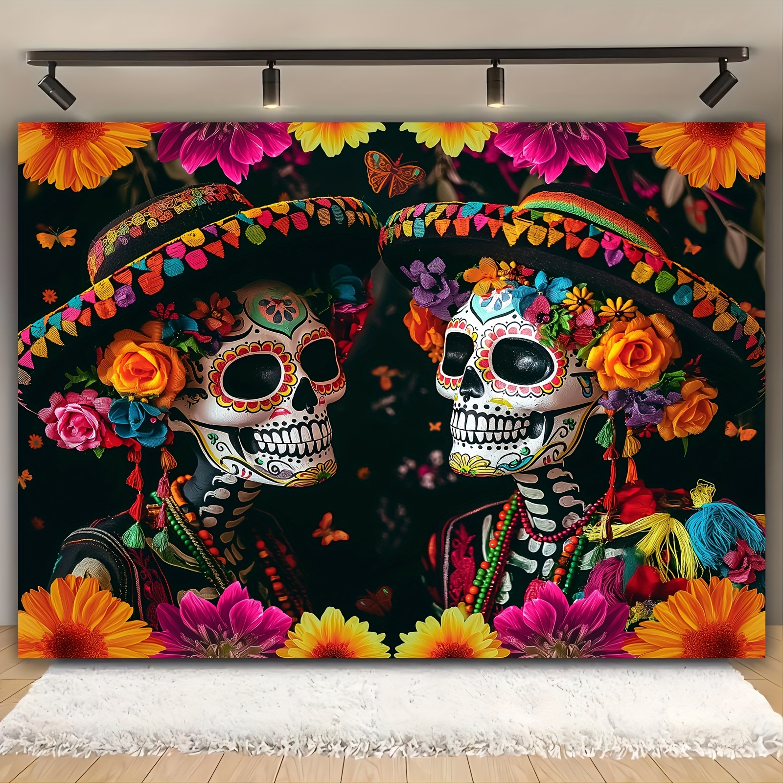 

1pc Polyester Day Of The Dead Photography Backdrop, 39×59in/70.8×90.5in, Dia De Los Muertos Sugar & Floral Fiesta Party Decor, Universal Celebration Wall Banner, Multipurpose Event Decoration