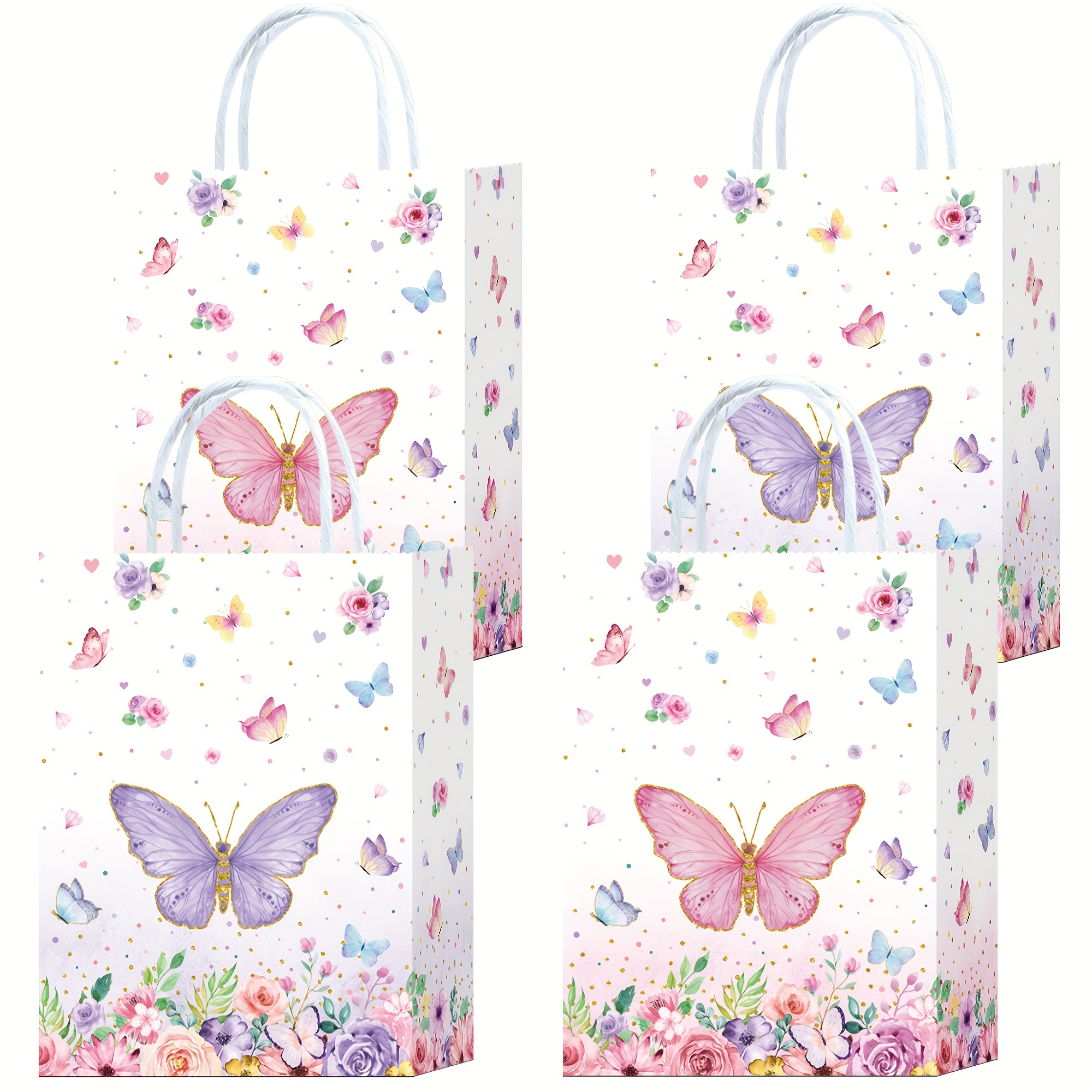 

16pcs, Butterfly Party Favors Gift Goodie Bags Pink Purple Flowers Treat Candy Small Floral Paper Bags With Handles For Birthday Par