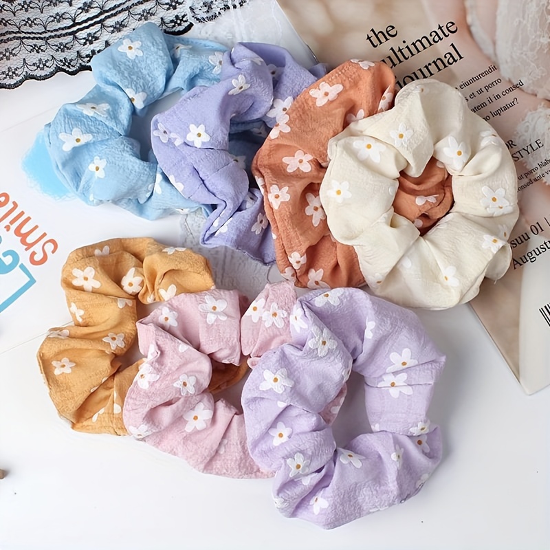 

7pcs Cute Sweet Style Floral Fabric Hair Scrunchies, Assorted Colors, Elastic Hair Ties, Fashionable Hair Accessories For Women And Daily Use