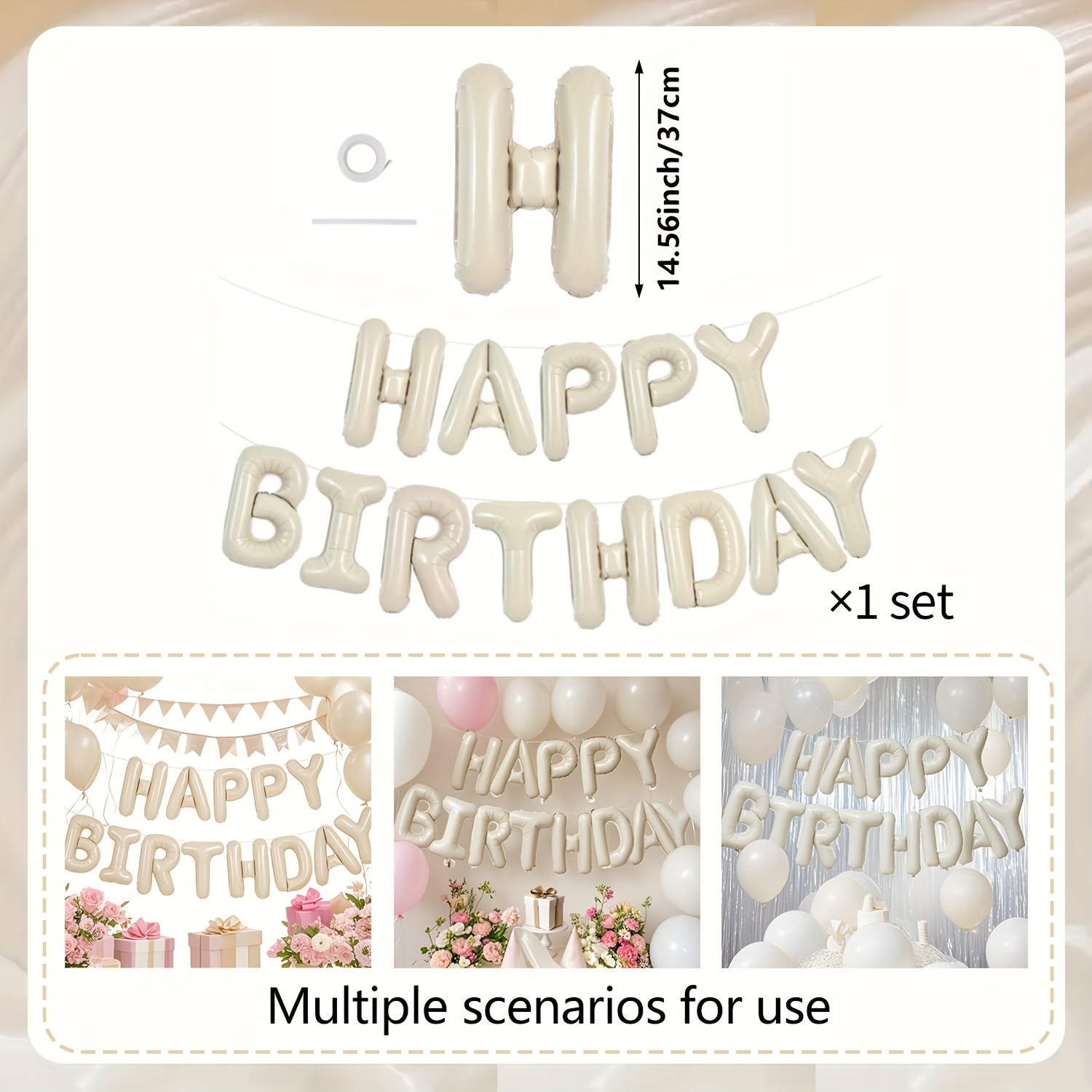 Image of Cream White Birthday Letter Balloon Banner, Polyester Film Aluminum Foil Letter Birthday Sign Bunting, Reusable Birthday Decorations And Party Supplies For Women And Men