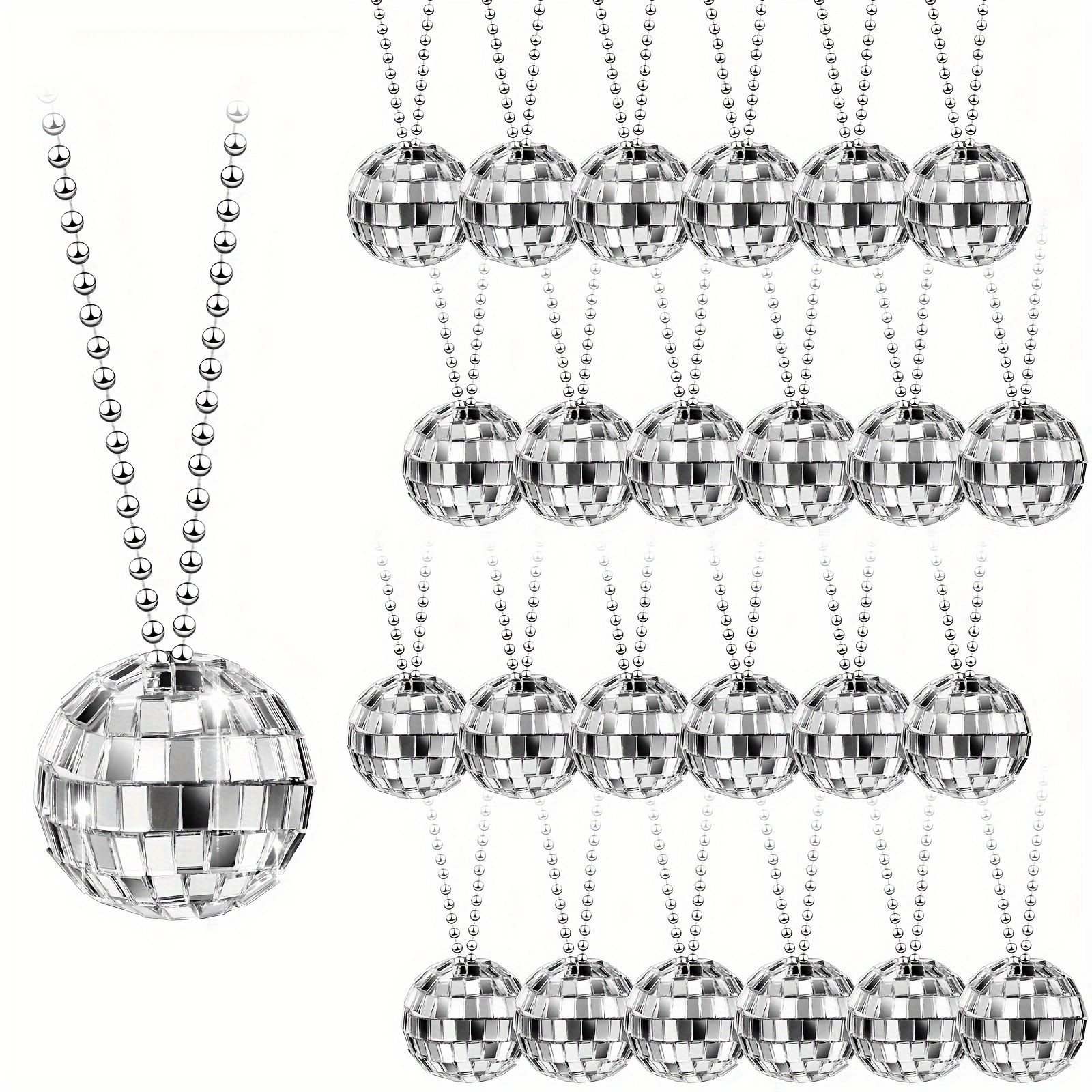 

10pcs Disco Necklace, 70s Disco Party Necklace 1.18 Inch Silvery Disco Ball Necklace For 60s 70s Disco Party Decorations Disco Party Favors Stage Game Accessories