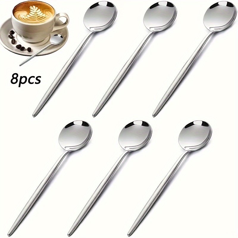 

Set Of 8 Silvery Stainless Steel Dessert Spoons, Espresso Tea Spoons, Espresso Coffee Spoon - Suitable For Home, Kitchen, Or Restaurant, Dishwasher Safe