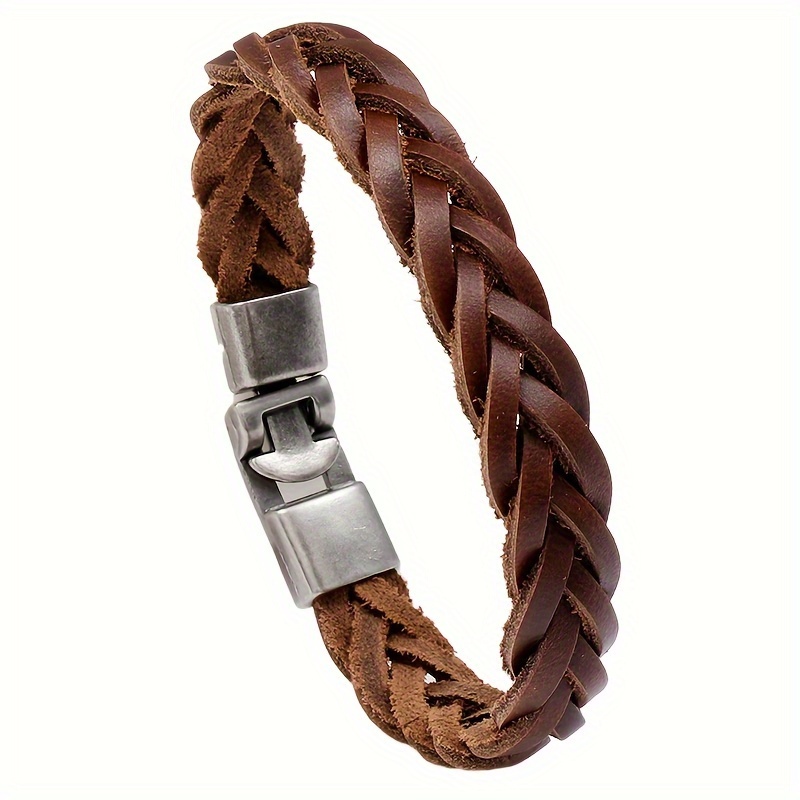 TEMU Retro Cowhide Genuine Bracelet, Twist Braided Bracelet, For Men And Women