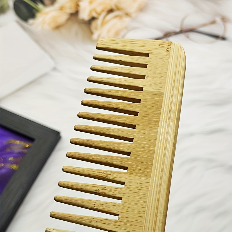 

1pc Natural Bamboo Comb, Wide Tooth Anti-static Bamboo Wooden Comb, Detangling Hair Comb For All Hair Types