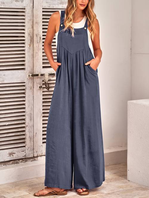womens bib overalls casual summer sleeveless strap loose wide leg jumpsuits with pockets