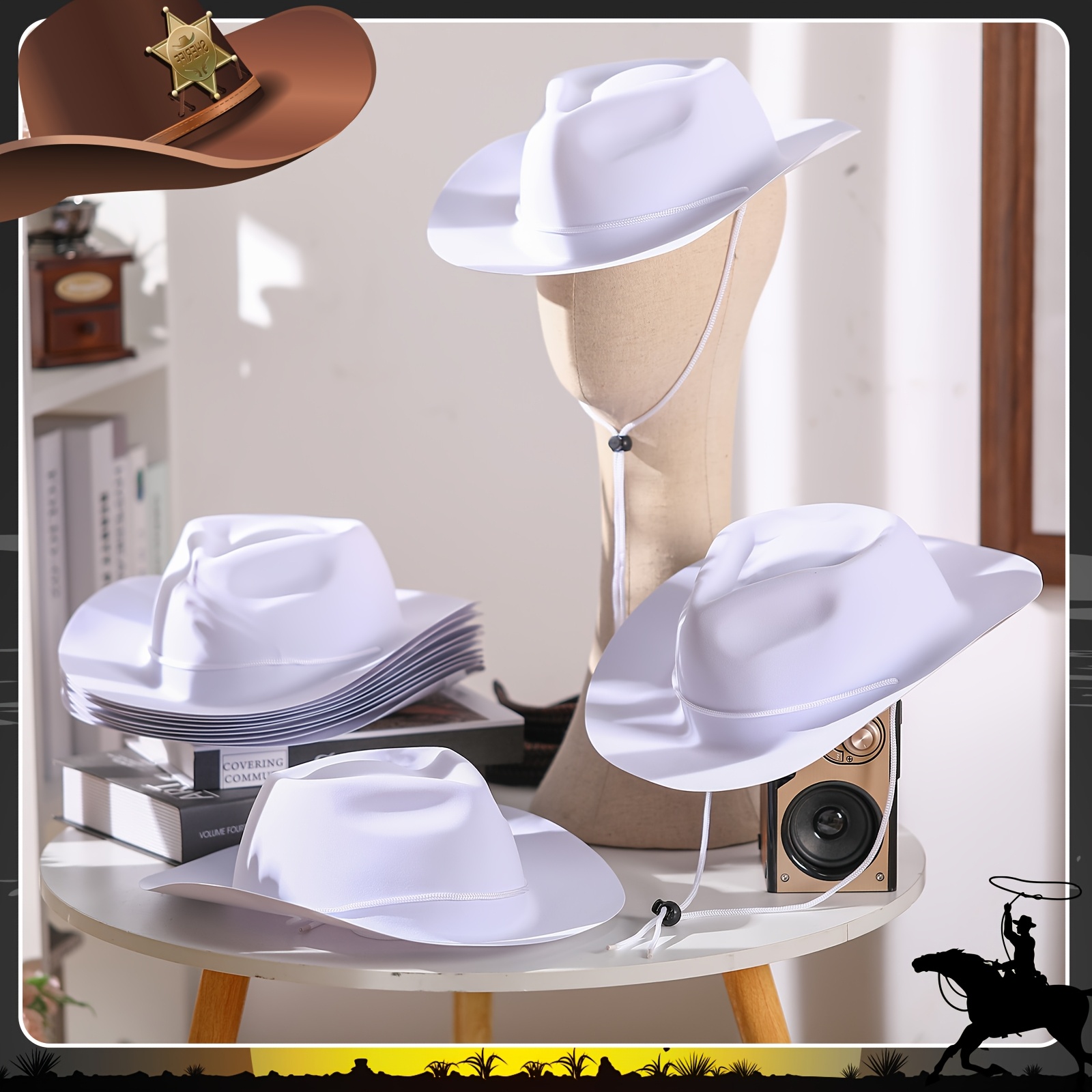 24pcs disposable plastic western cowboy hat set felt wide - Temu display picture 1