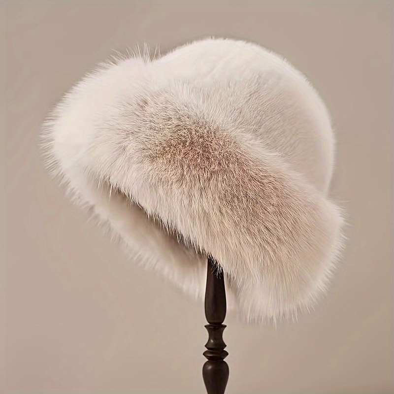 

Faux Fur Mongolian Hat, Thick And Warm Cossack Hat, Solid Color Plush Hat, Perfect For Winter And Thanksgiving