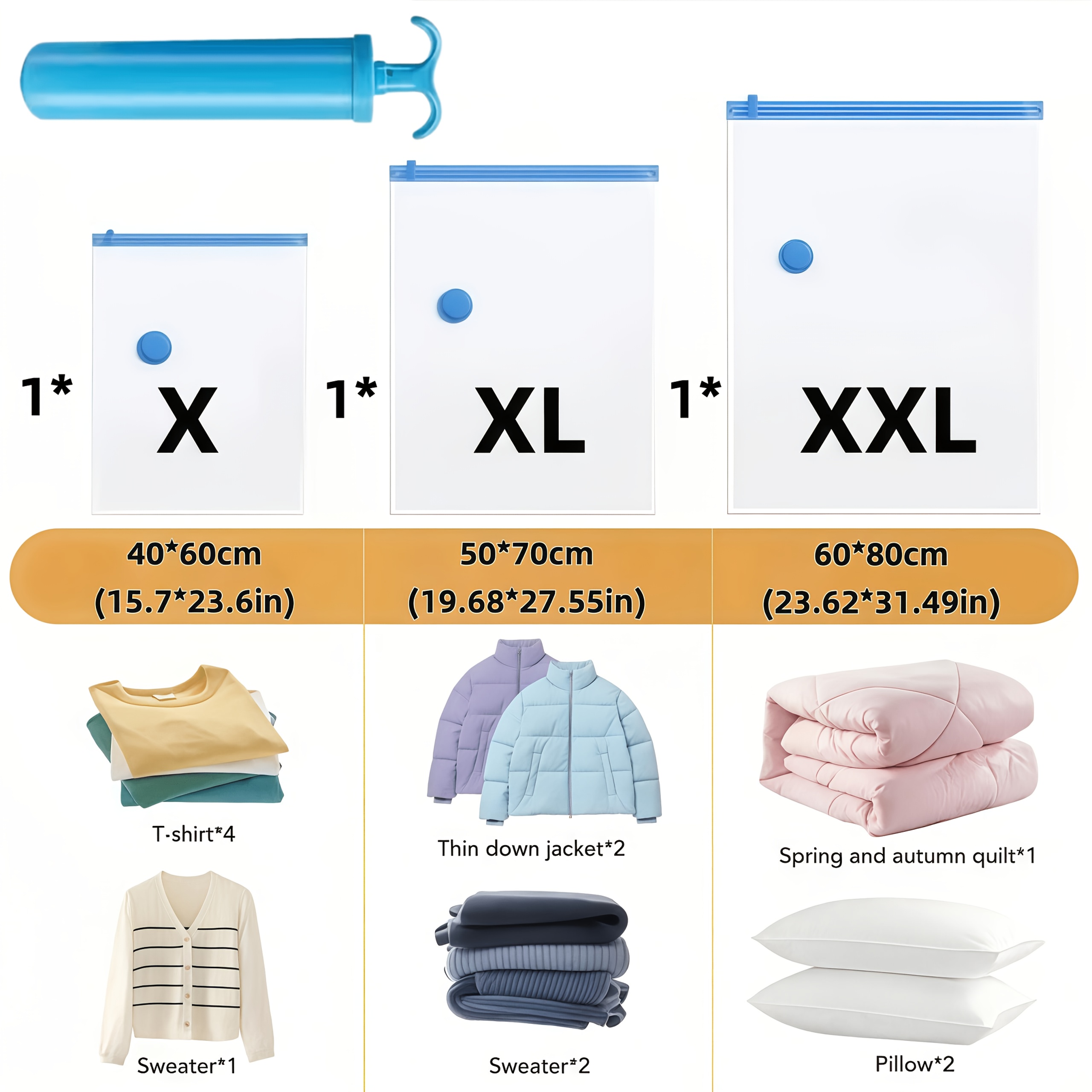Image of 4pcs Extra Large Vacuum Storage Bag Set- Sealed And Compressed, Dustproof And - Space, Suitable For Clothing, Bedding, Dorm Rooms, Wardrobes And Moving, Includes 1 Manual Pump.