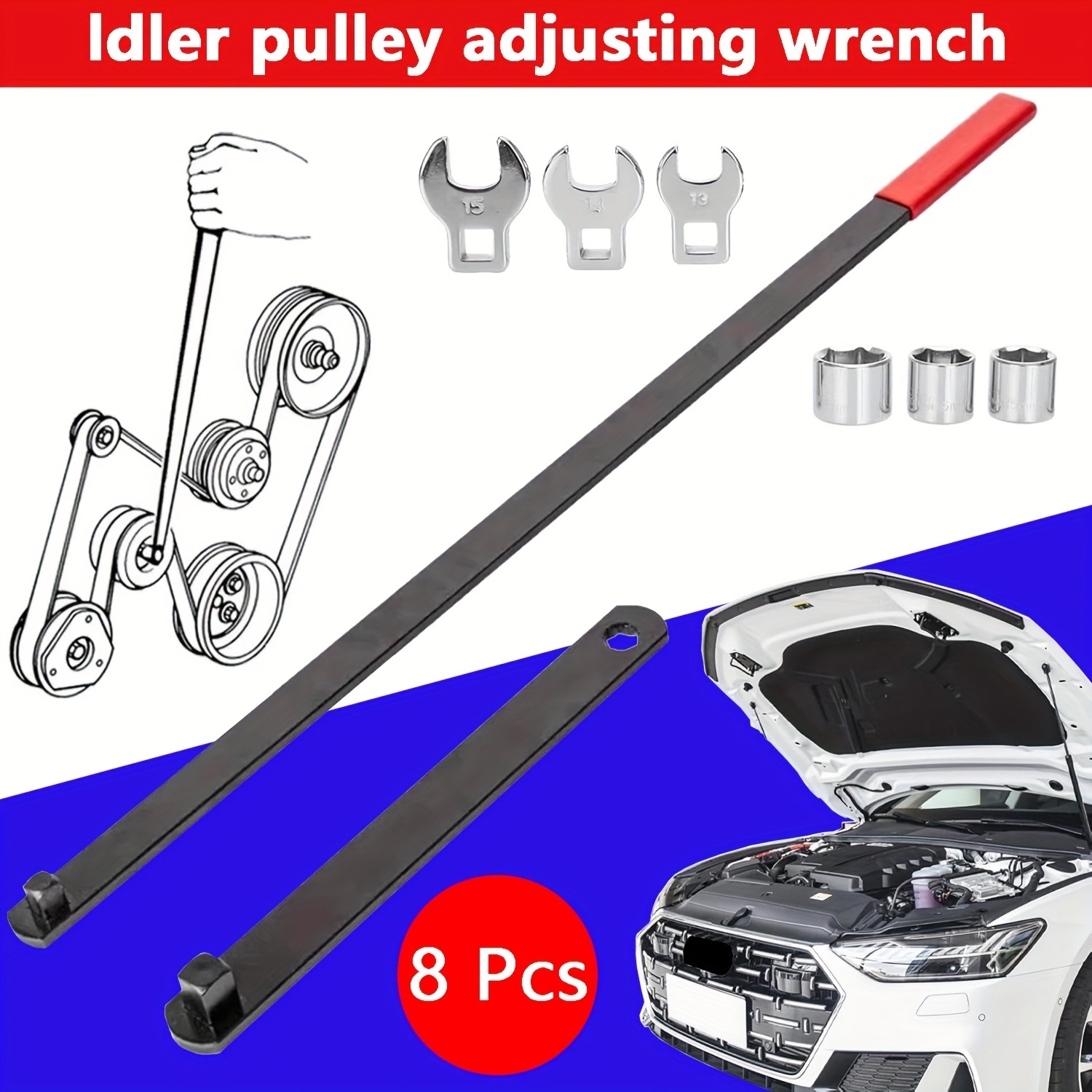 

8pcs Belt Tensioner Adjustment Wrench Set For Auto Repair - Steel Construction Adjustable Tensioner Disassembly Tools For Car Repair