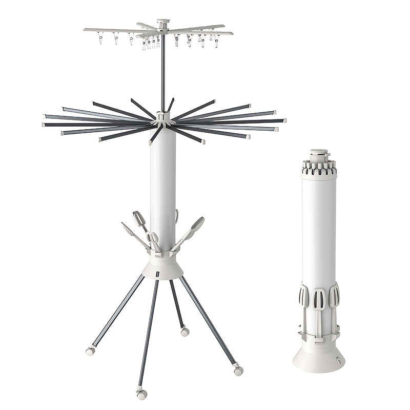 White 2-tier Extendable Clothes Rack W/ 360° Wheels & 4 Poles, Foldable Laundry Drying Stand For Room Indoor Outdoor, Drying Racks