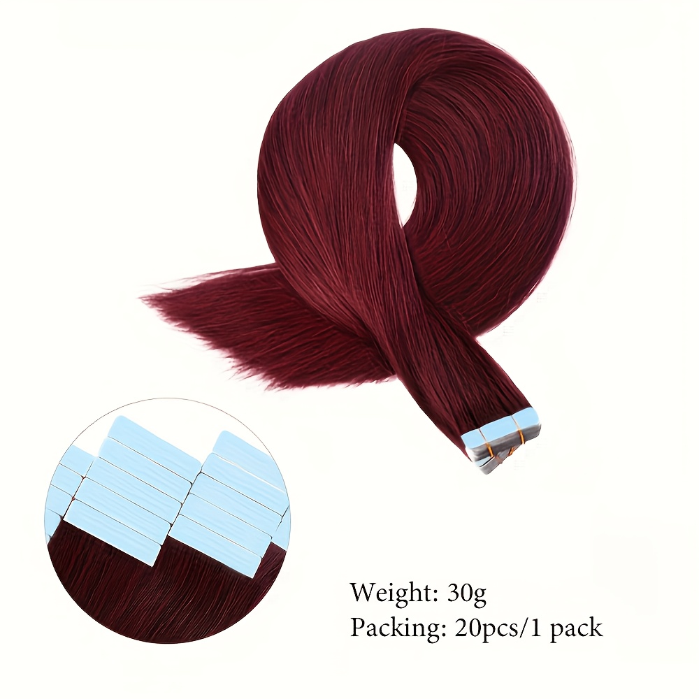 #99j Wine Red Burgundy Human Hair Extensions - / Color Darkening, Tape- Straight Hair With Seamless Light Beige Weft, Long-lasting Hold & Ultra-vibrant Color Suitable For Daily Wear, Parties