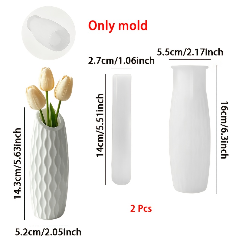 TEMU Resin Silicone Mold - 2pcs Vase Silicone Molds, Nordic Wavy And French Vertical Patterns, Inner And Outer Mold Set For Gypsum Resin Flower