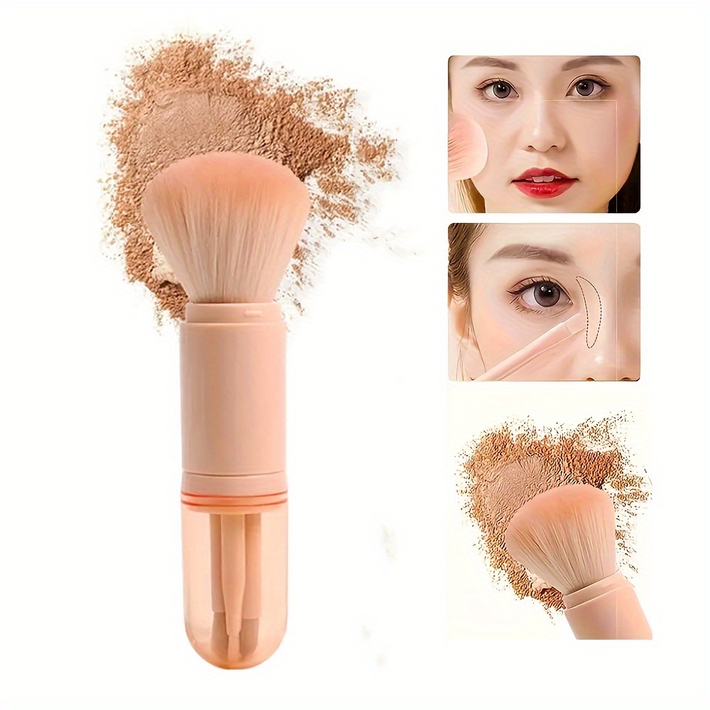 

4-in-1 Retractable Makeup Brush Set - Perfect For Foundation, Powder, Eye Shadows, And Travel - Ideal Gift