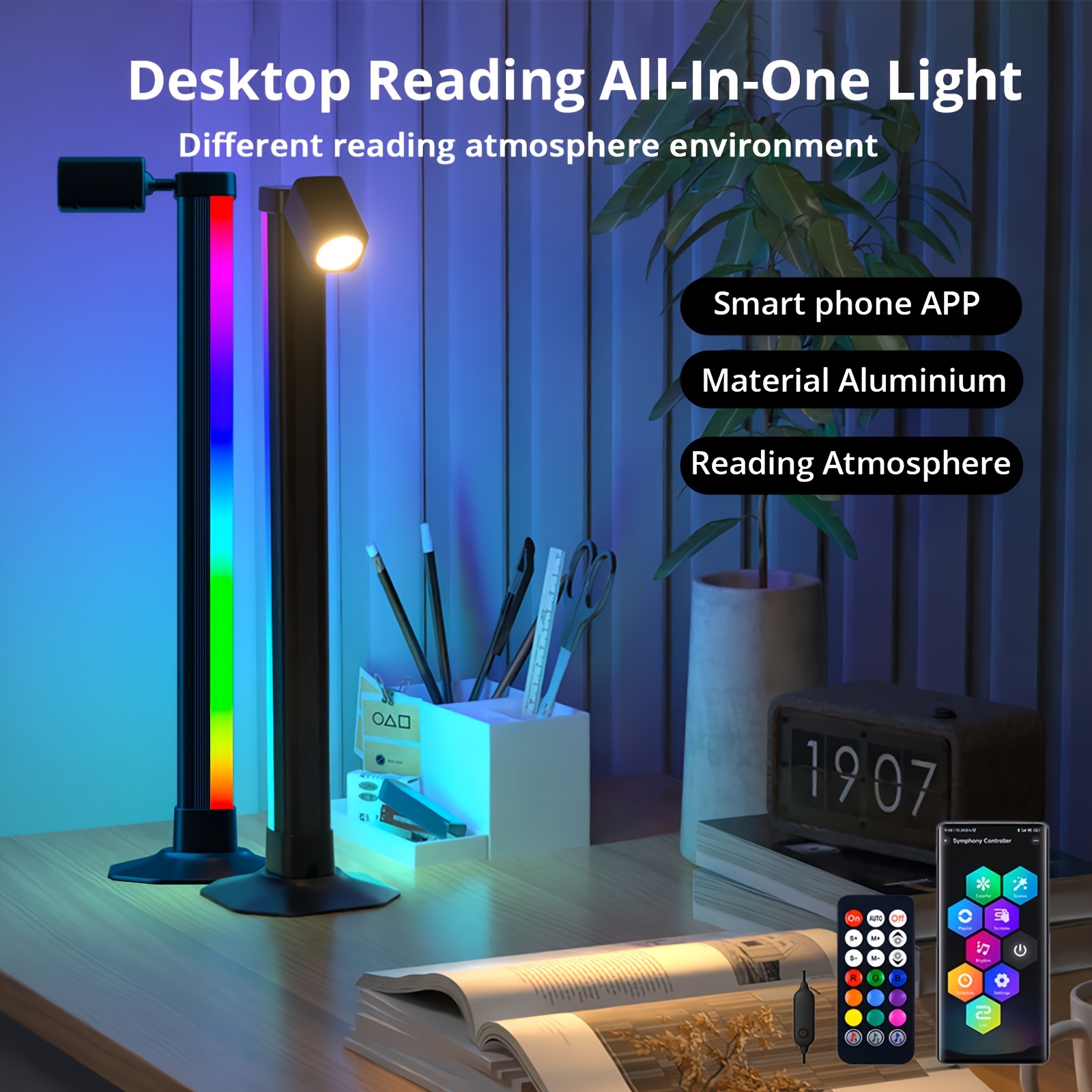 ダブルヘッドLEDデスクランプ USB充電付き - 5色モード メモリ