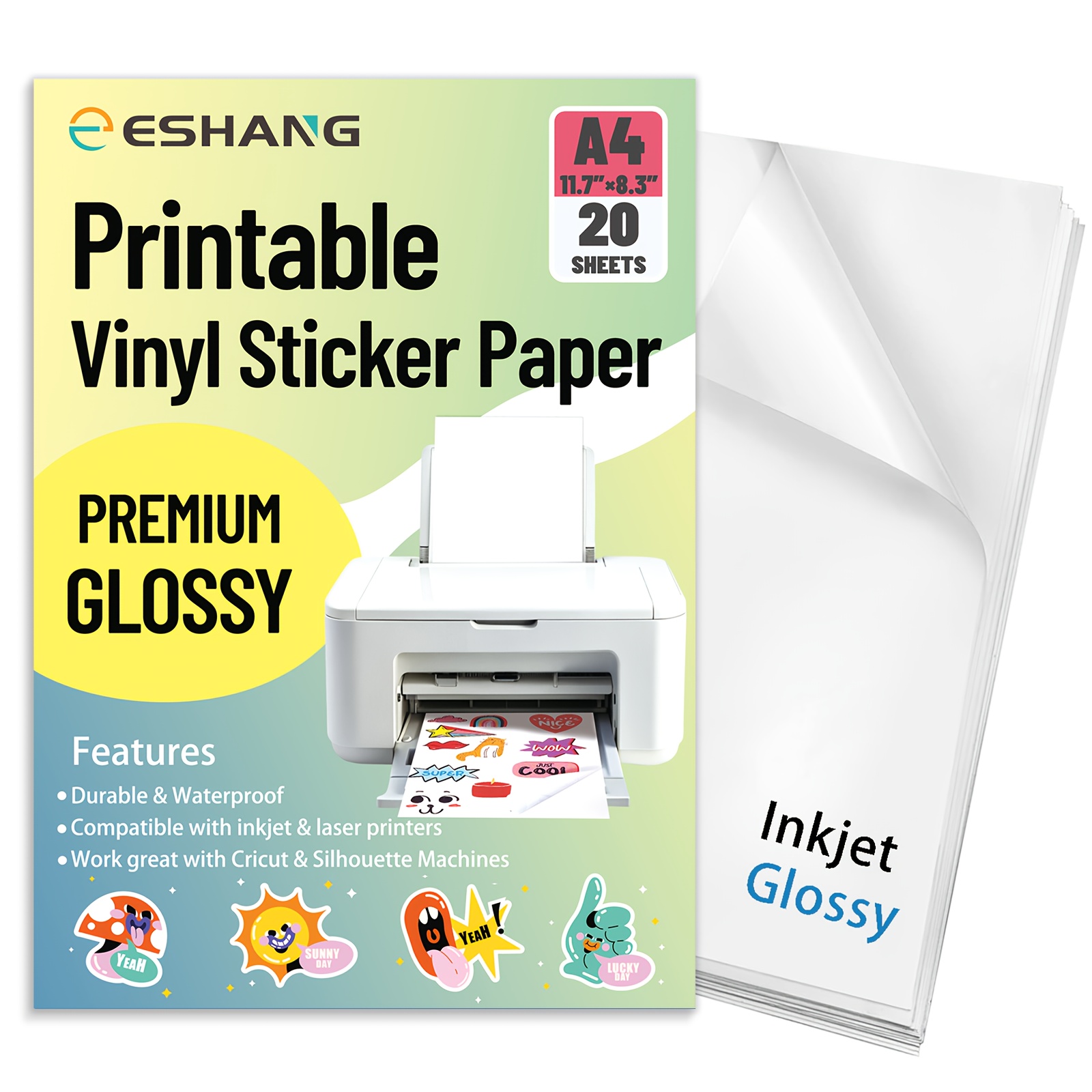 20 sheets a4 glossy vinyl sticker paper self   waterproof pvc inkjet printable for crafts decals and diy projects crafting supplies decorative stickers waterproof vinyl