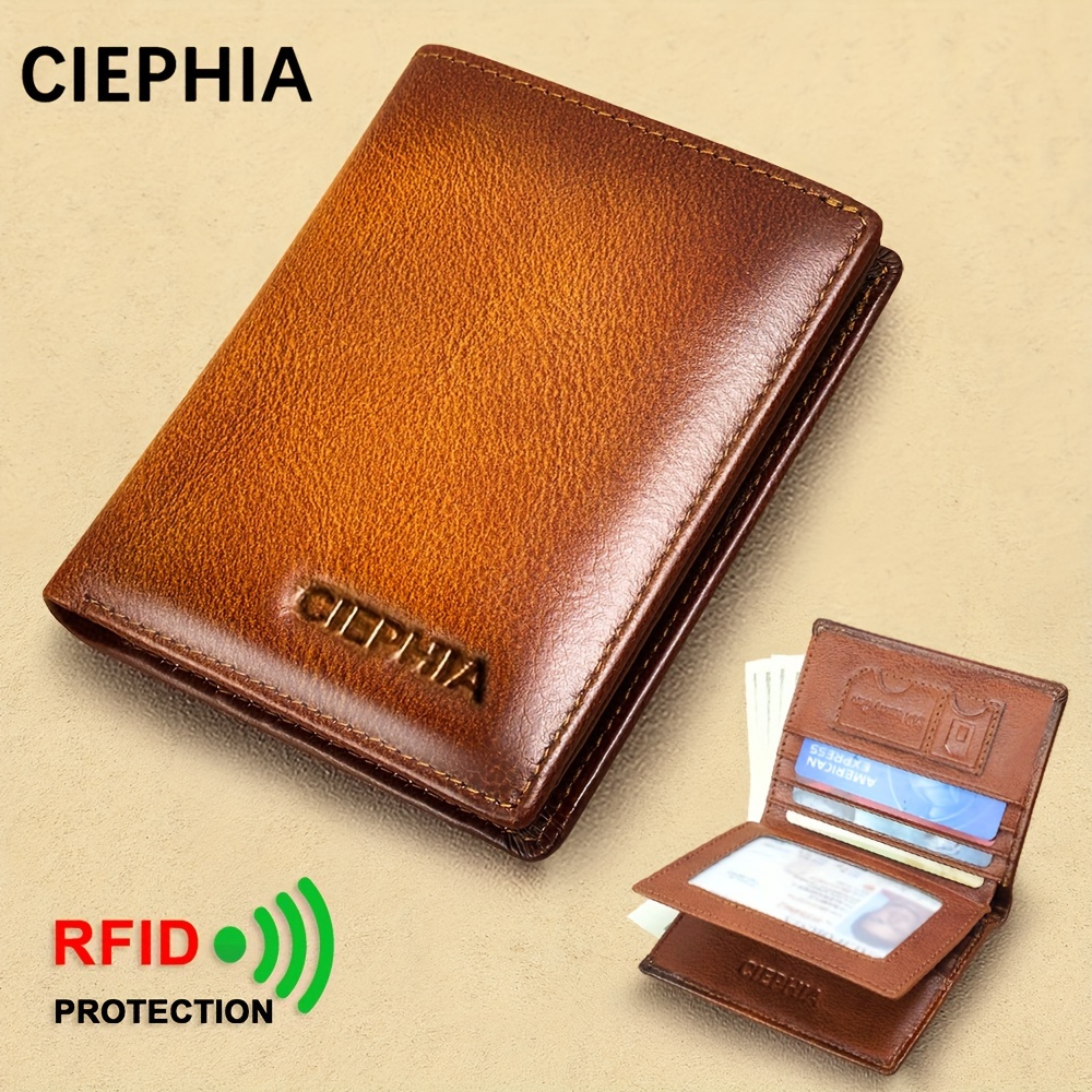 

Retro Men's Leather Wallet Rfid Blocking Anti-theft Brush Short Double-layer Cowhide Wallet With 2 Id Windows And 7 Credit Card Slots Gift For Him
