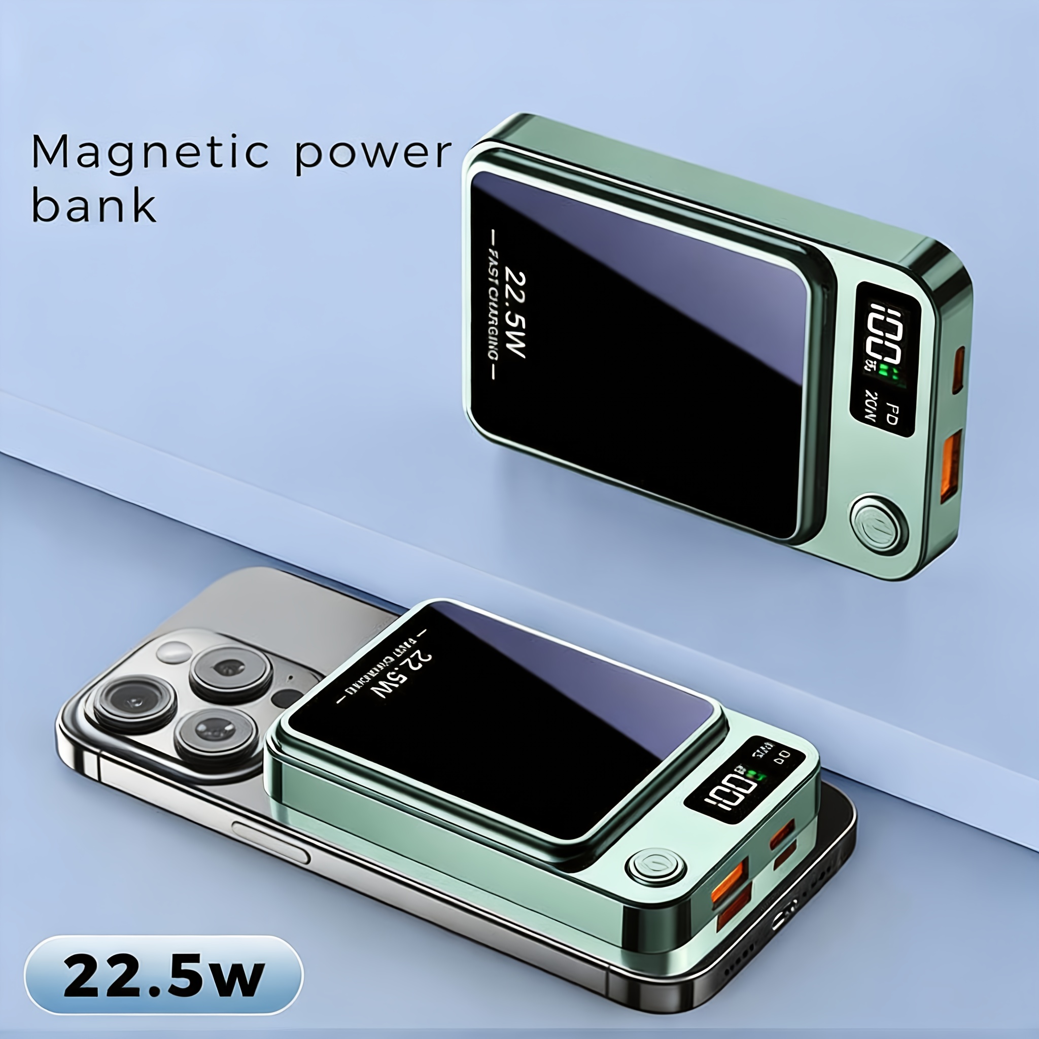 TEMU Magnetic Wireless Charging Power Bank, 6000/10000mah Battery 30w Pd Fast Charging Power Bank, 15w Fast Wireless Charging, 2 Outputs And Dual