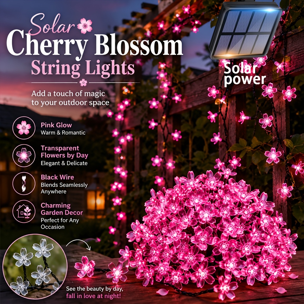 TEMU 1pc Solar-powered Outdoor Cherry Decorative Light, 10 Lighting , Ipx4