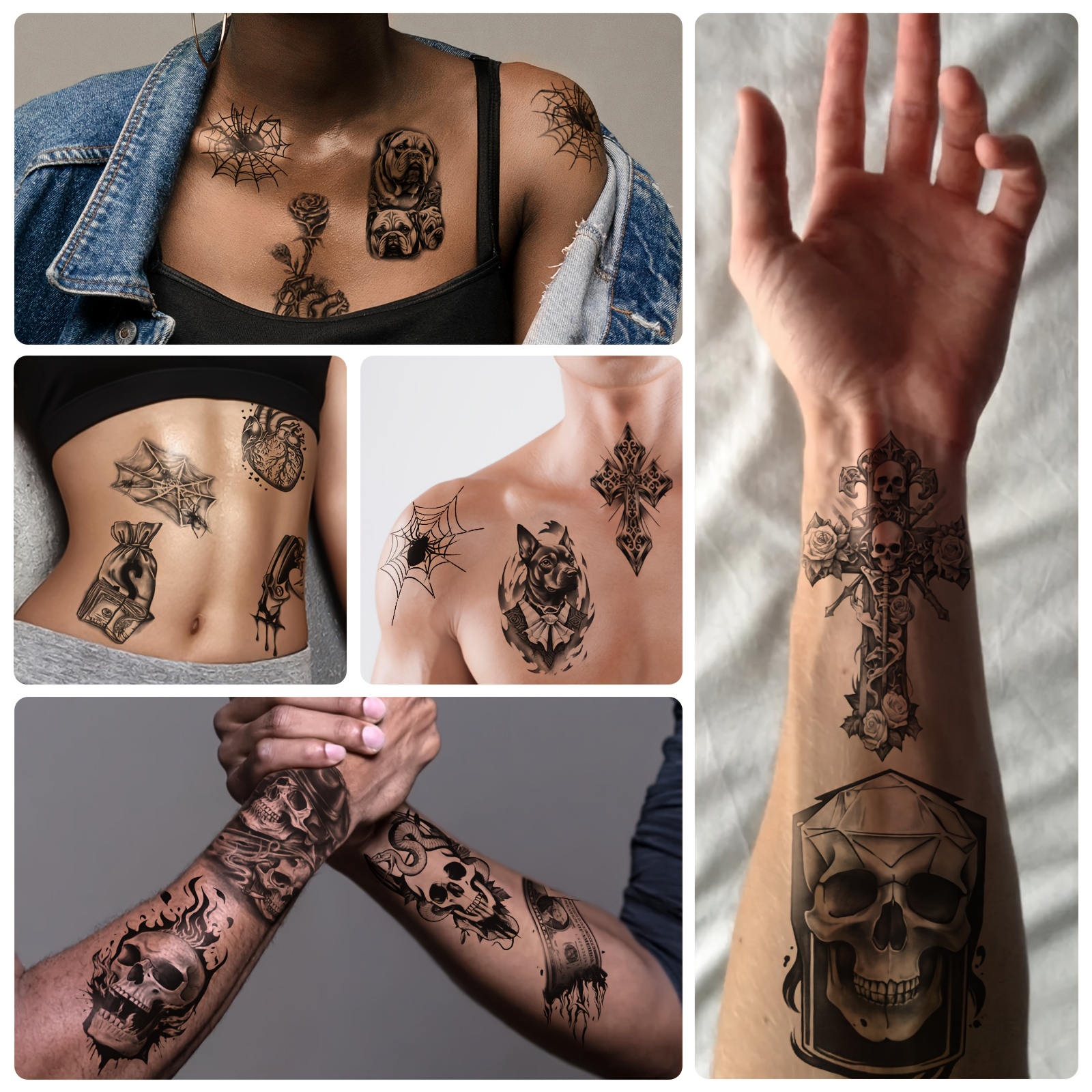 60pcs black temporary tattoos skull spider snake designs for   and wrists   parties makeup art details 4