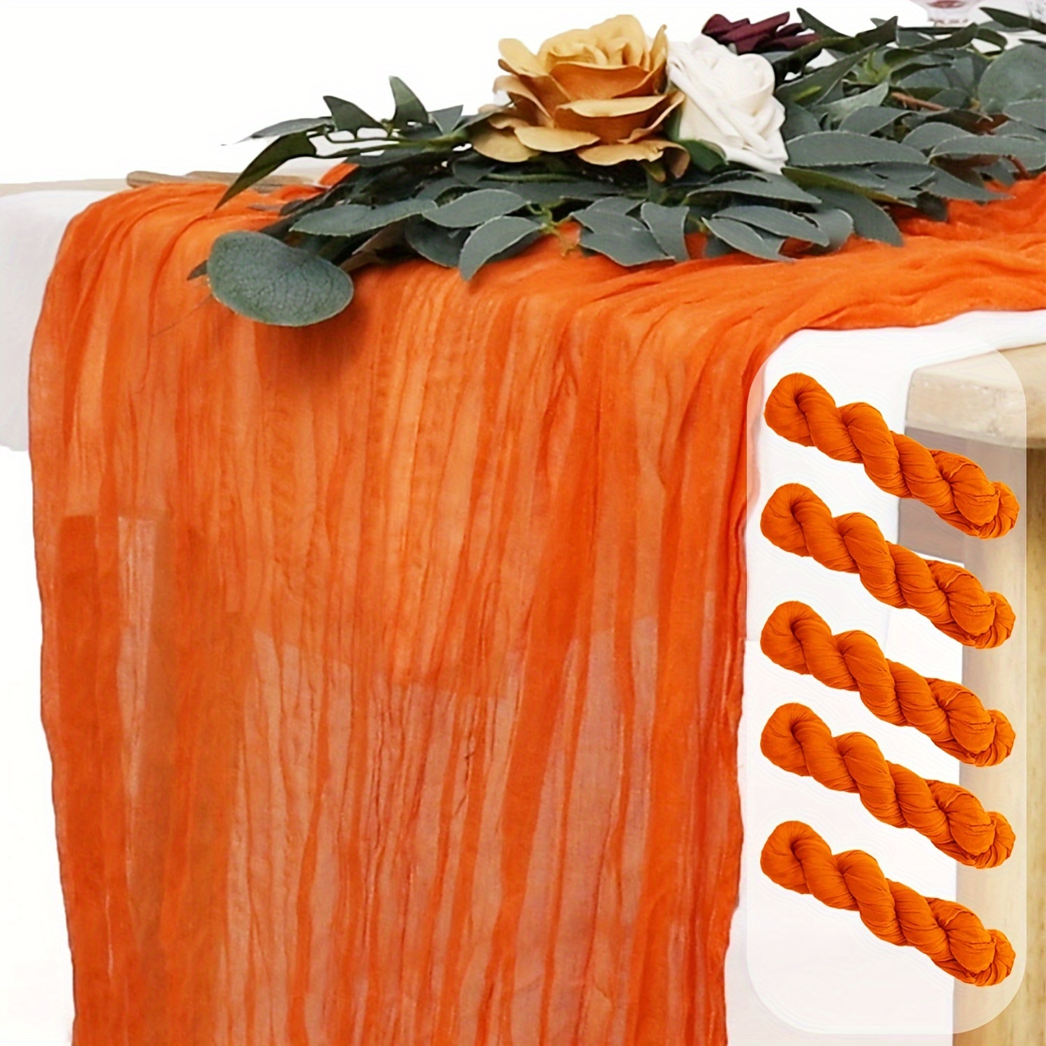 TEMU 5pcs Orange Table Runner Cheesecloth Table Runner Gauze Table Runner Wedding Runner For Reception Lilac Gauze Cheesecloth Party Decorations