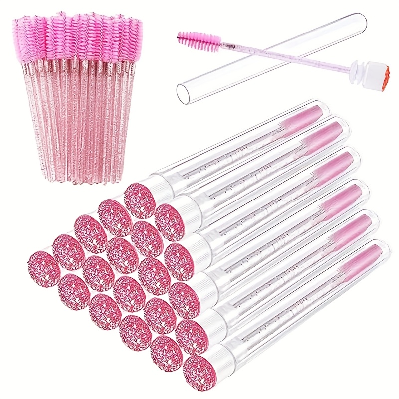 

70pcs Pink Disposable Mascara Brushes Set - Waterproof, Unscented Eyelash Extension With 20 Empty Wand Tubes & 50 Eyelash Brushes For Makeup Application