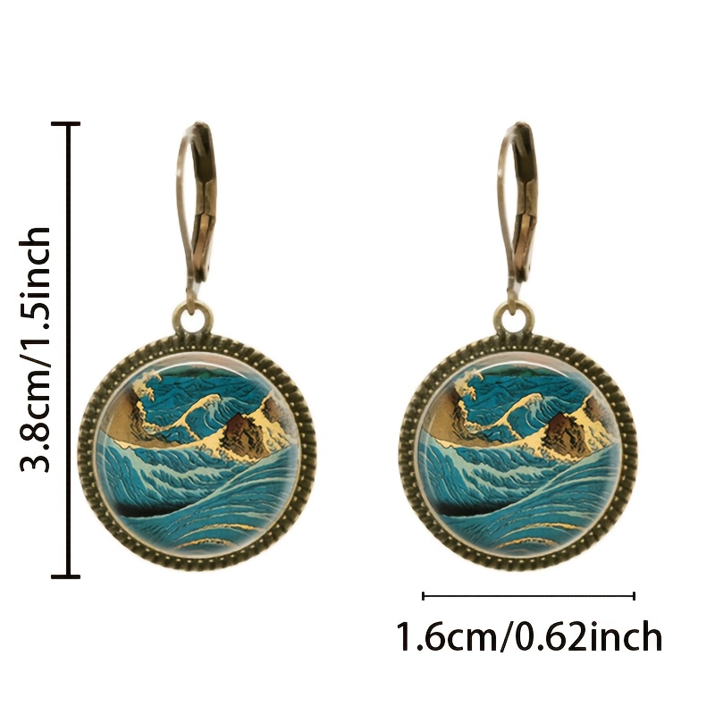2pc Blue Classic Pendant Earrings Set, Tumultuous Waves Design