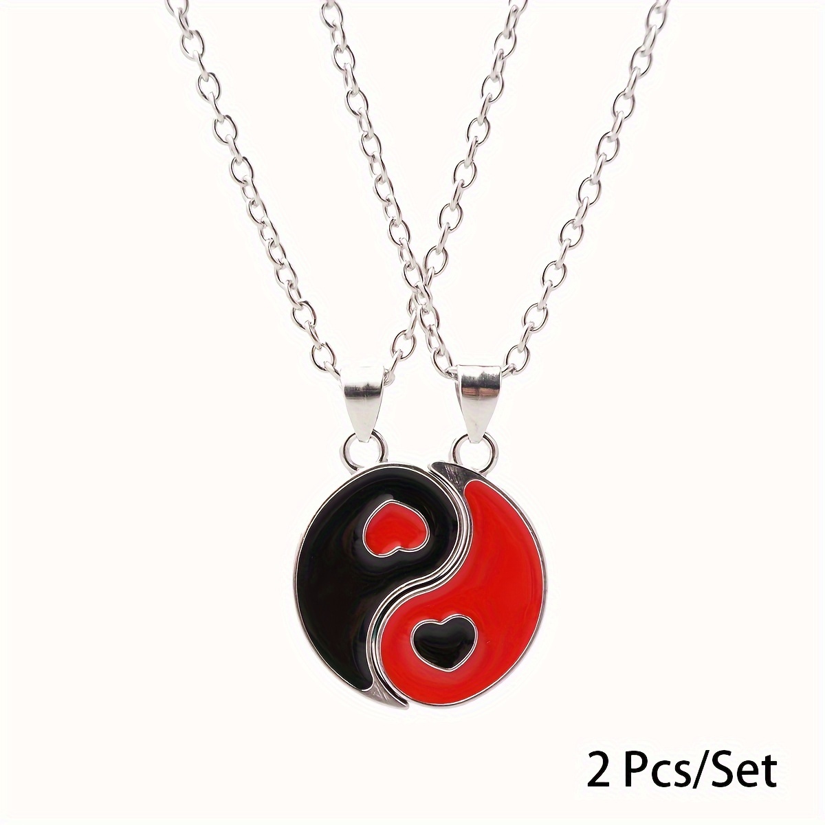 2pcs Best Friends Tai Chi Pendant Necklace Set, Adjustable