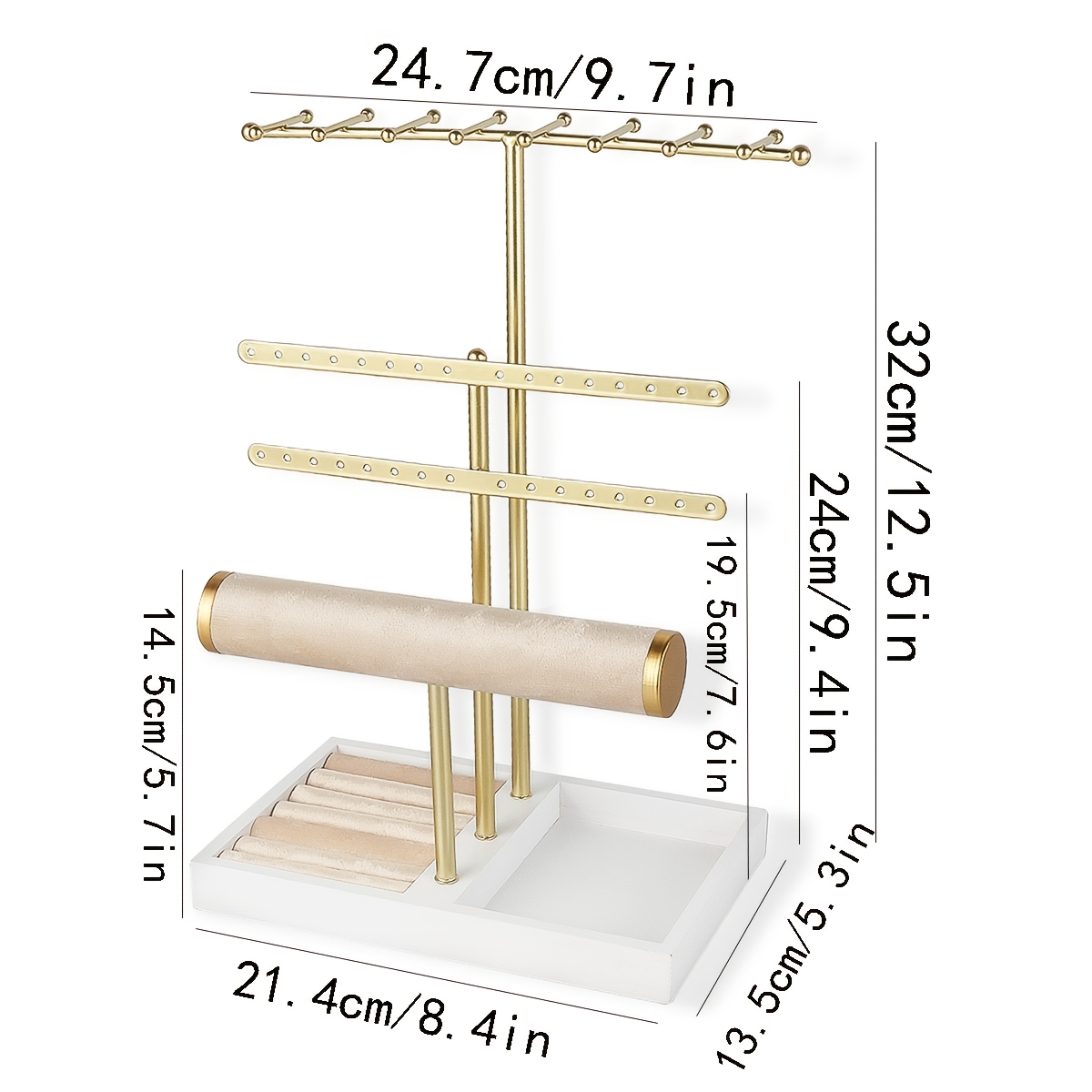 Image of Golden Jewelry Display Stand For Rings, Earrings, Watches, Bracelets, And Necklaces, Jewelry Towers