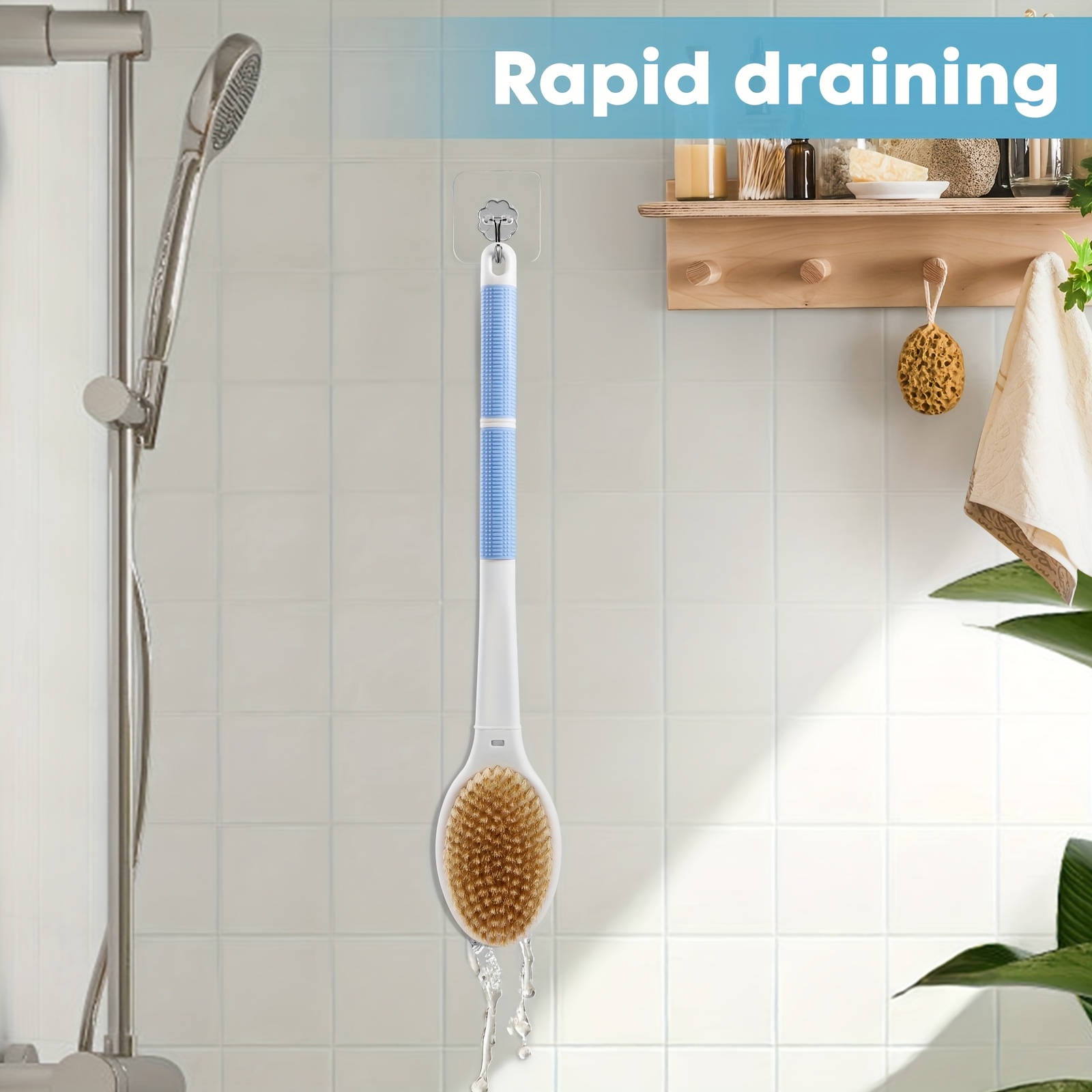 flexible bath brush with non slip handle and hanging rope durable bristles for gentle exfoliation   shower or spa use easy to clean and store shower brush for bod Product details 0