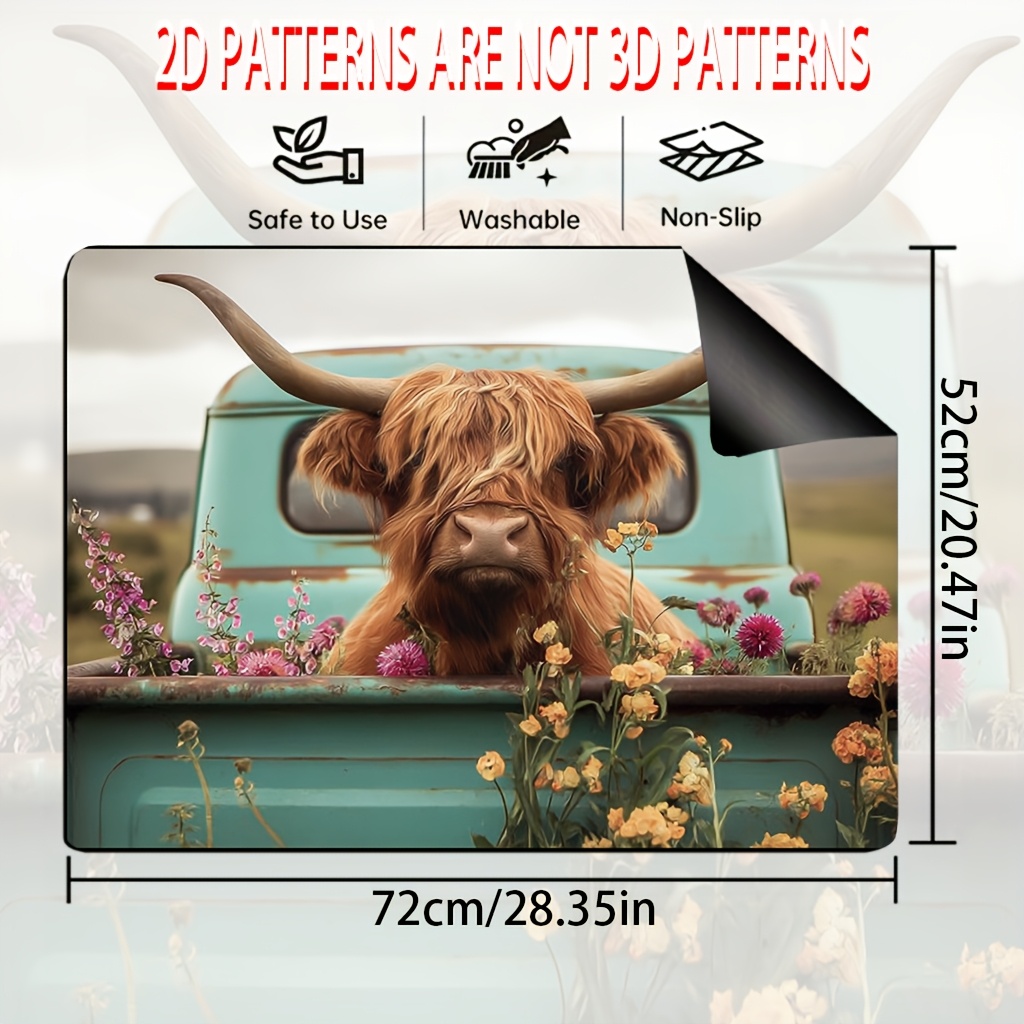 TEMU 1pc Couverture de Cuisinière Vache des - Imprimé Vache Écossaise Adapté aux Brûleurs, Tapis de Cuisine Multifonction pour Protection et