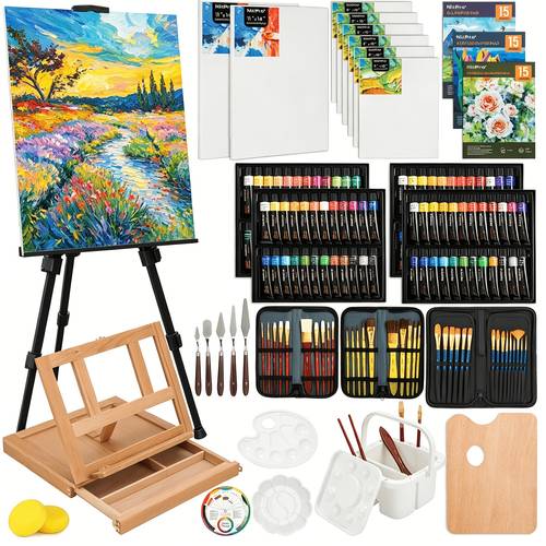 deluxe paintbrush sets 3 set paintbrush with metal and solid wood easel acrylic oil watercolor paint paint brushes paper art set for adults artist for outdoor and indoor painting
