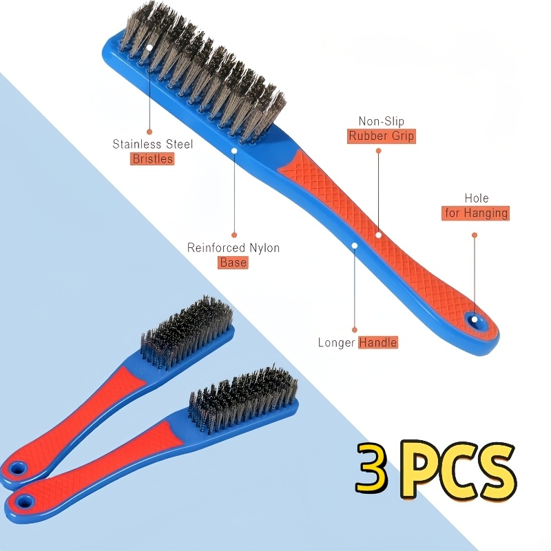 2/ 3/ 5pcs Cleaning Wire Brushes, Metal Wire Brush Rust Remover, Concrete Paint Remover, Commercial Leaf Cleaning Tool Brush, Industrial And Commercial Wire Brush