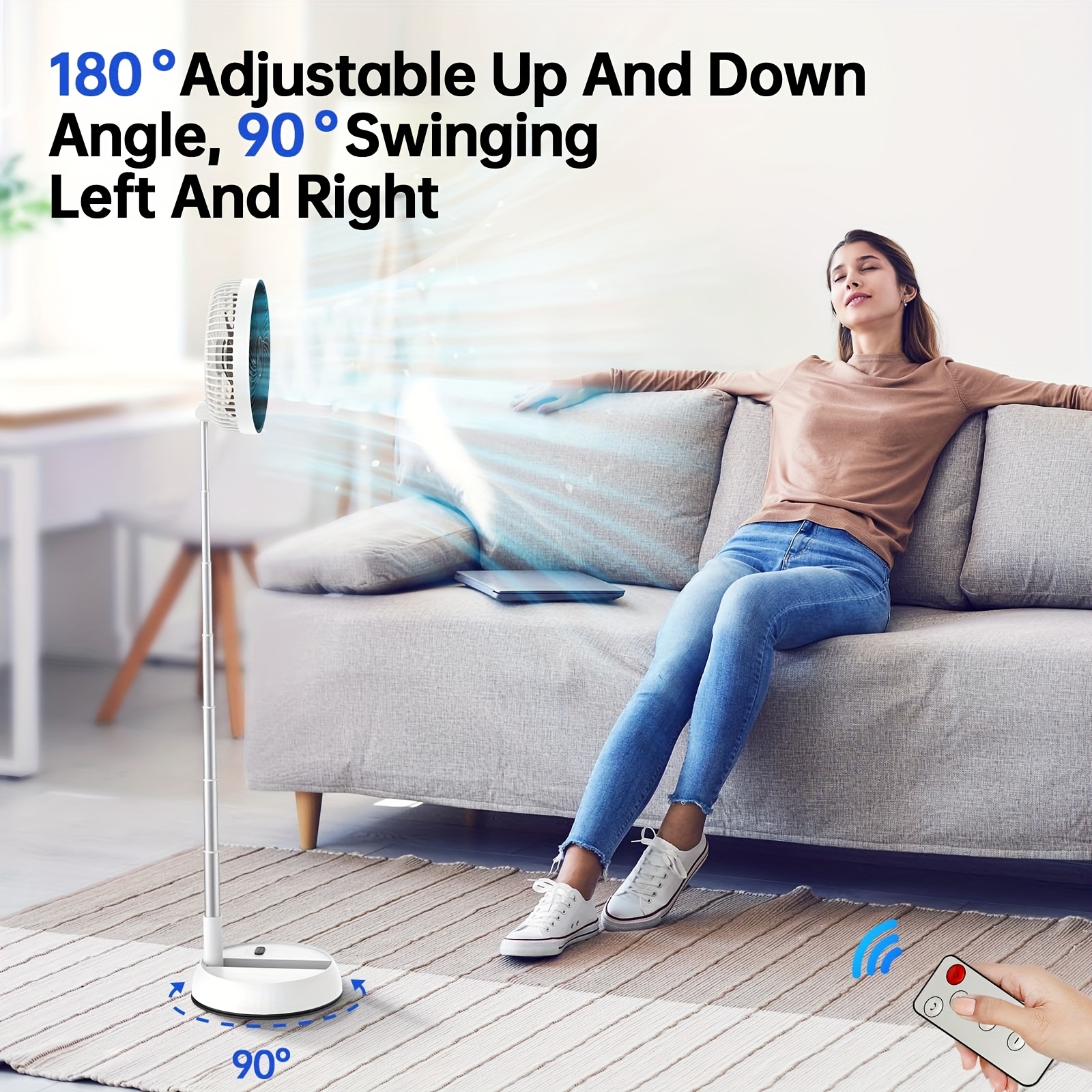 7200Mah Large Capacity Folding Fan Outdoor Portable Silent Remote Control Desktop Vertical Automatic Shaking Fan Aluminum Alloy Telescopic Timed USB Home Bedroom Fan