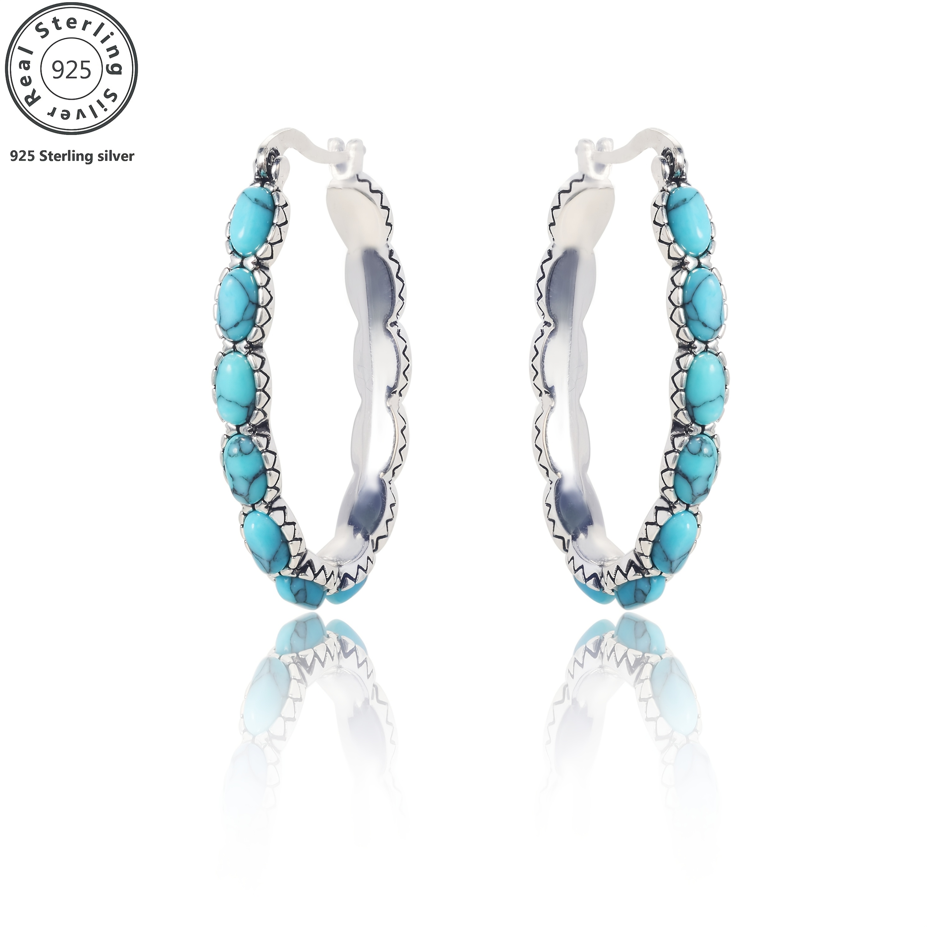 Image of 925 Turquoise Stud Earrings High-end Luxury Ladies Jewelry Elegant Sexy Fashion Trend Christmas Carnival Valentine's Day Holiday Gift Birthday Gift With Exquisite Packaging Gift Box