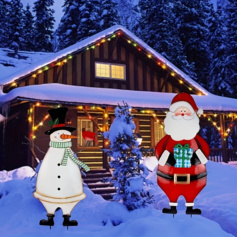 

2pcs Christmas Metal Stakes - & Snowman For , , And Decorations And